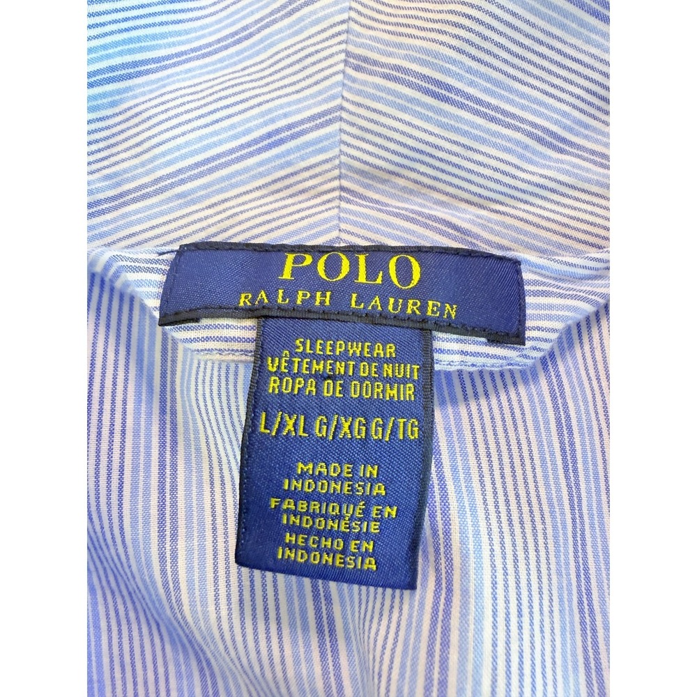 Polo Ralph Lauren Robe Men L/XL Blue Striped Cotton Sleepwear Loungewear - Picture 7 of 13